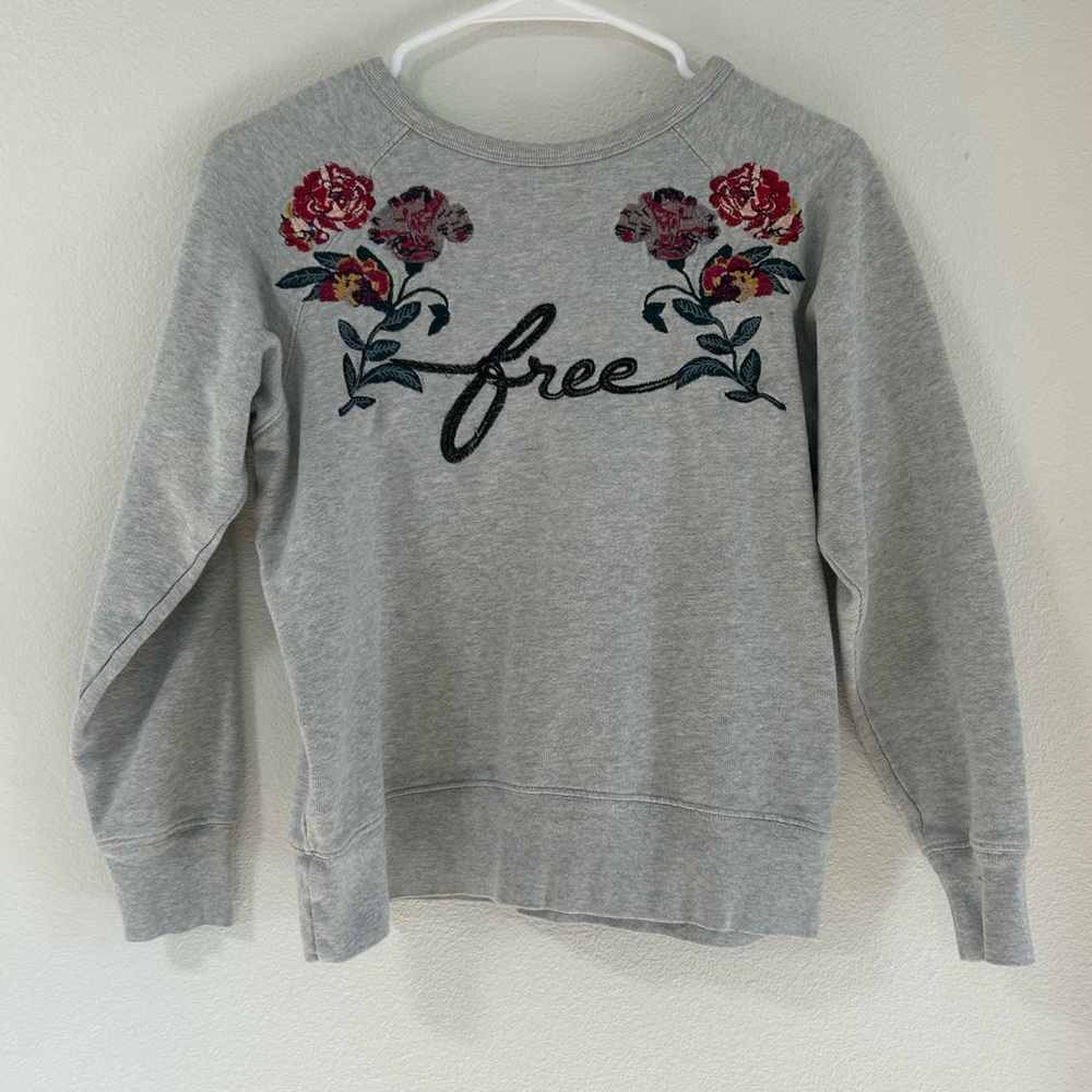 Aritzia - Wilfred Free Gray Floral Embroidered Crew Neck Sweatshirt XXS